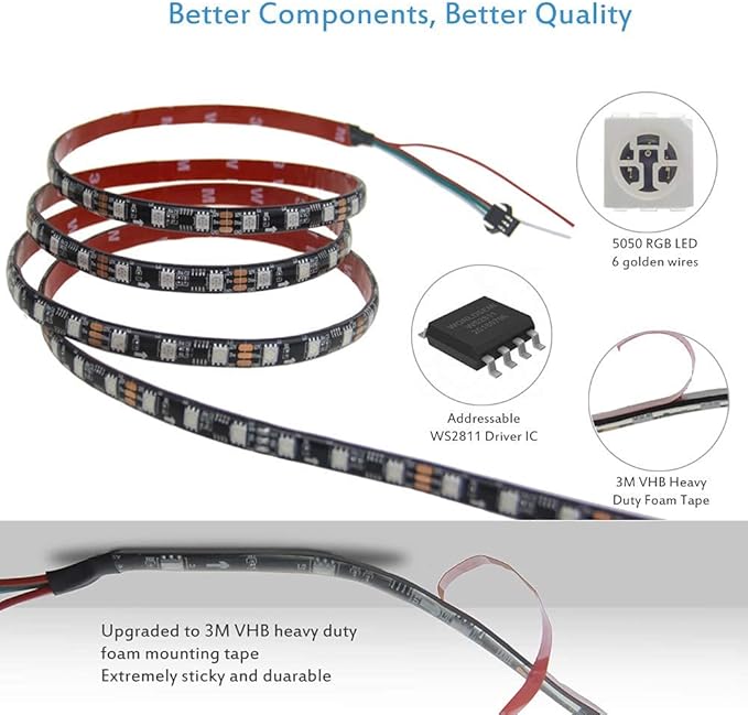 ALITOVE WS2811 Dream Color RGB LED Strip Lights Bluetooth App Control, 16.4ft 300 LEDs Addressable LED Light Strip with Bluetooth Controller and 12V Power Supply kit,120 Color Modes