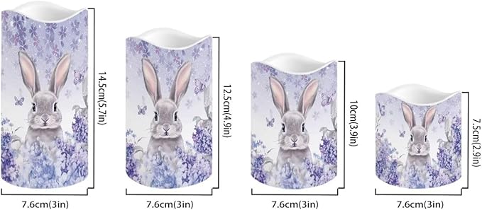 Easter Bunny Purple Floral Plastic Flameless Candles with Remote Control and Timer LED Flickering Battery Electric Pillar Candles for Table Easter Decoration