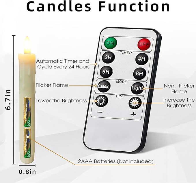 6.7 Inch Flameless Taper Candles with Remote, Short Taper Candles Battery Operated with Flickering 3D Flame, Led Candle Sticks Safe for Windowsill Wedding Home Christmas Decor, Ivory, Set of 6