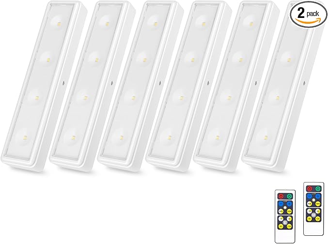 BIGMONAT Under Cabinet Lighting Wireless, Battery Operated Lights with Remote, 3000K Warm White Dimmable Push Light,80 Lumen Stick-On LED Lighting Bar for Shelf, Kitchen, Hallway, Pantry (6PACK)