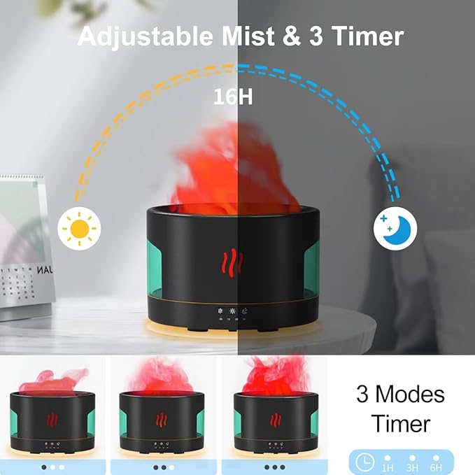 Oil Diffusers for Home large Room, 450ml Visible Water Tank, Air Diffuser Humidifier with Bluetooth Speaker, White Noise and Remote, Flame Humidifier for Bedroom,Office, 7 Colors Diffuser Gifts
