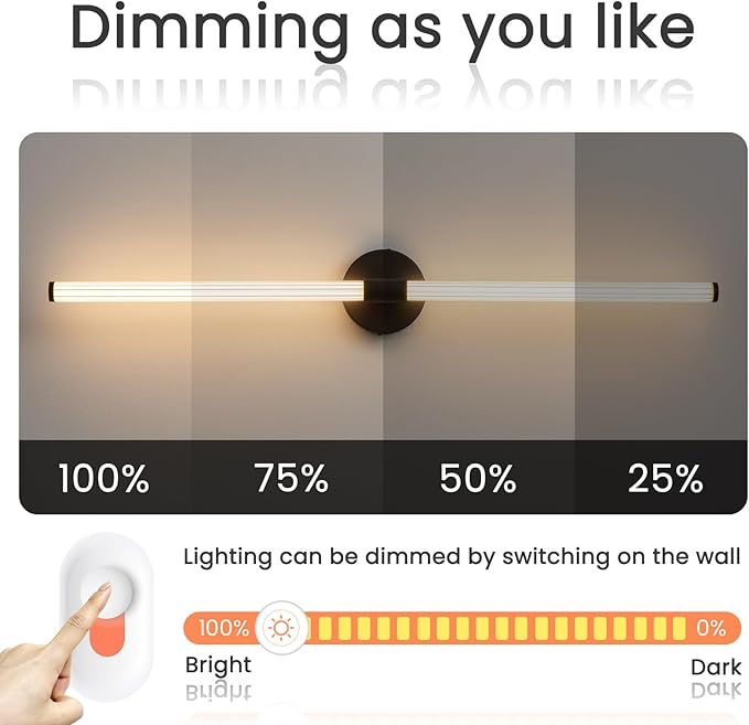 Dimmable LED Bathroom Vanity Lights Hardwired 360° Full Lighting Bathroom Light Fixtures Over Mirror Vanity Light Bar Modern Wall Sconce Warm Light for Bedroom Living Room - Black, 39 inch