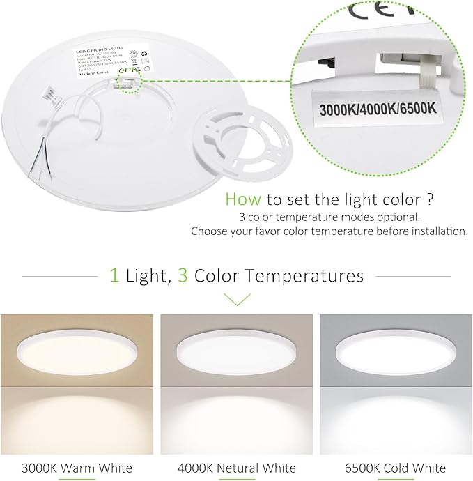 2Pack LED Flush Mount Ceiling Light, 7 Inch 1500LM 15W Thin Round Ceiling Light Fixture, 3000k/4000k/6500k 3 Color Adjustable Ceiling Lamp