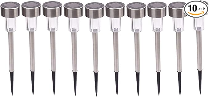 10 Pcs Outdoor Solar Pathway Lights,Stainless Steel LED Landscape Lighting,Outdoor Waterproof Solar Garden Lights,Outdoor Decorative Lighting,with Auto On/Off,for Patio Yard Lawn Path (Cool White)
