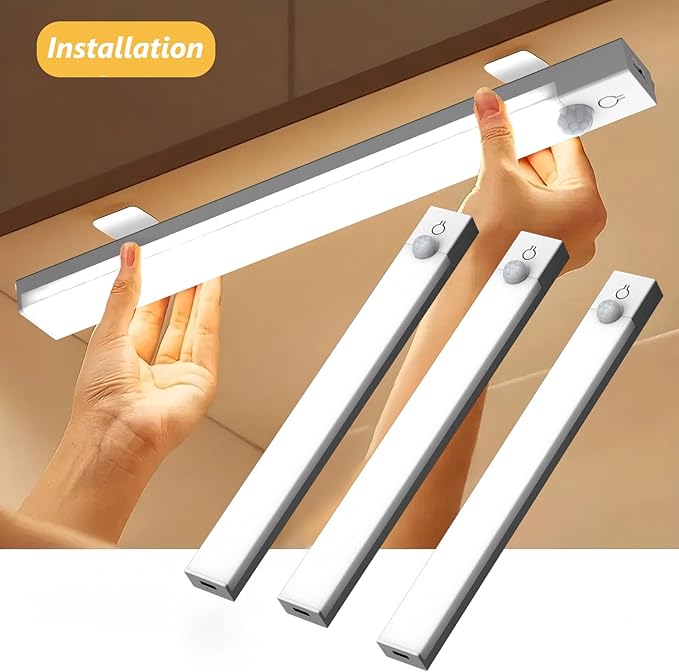Under Cabinet Lights 4 Inch 6-Pack, Rechargeable Motion Sensor Light Indoor 3 Colors, Dimmable Closet Lights, Wireless Under Counter Lights for Kitchen, Stairs