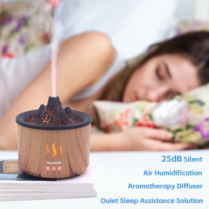 Volcano Essential Oil Diffuser & Humidifier for Bedroom, 400ml Cool Mist Aromatherapy Diffuser with 5 Night Light Modes, Small Ultrasonic Quiet Humidifier for Office, 36H Ultra-Long Time, Volcano Lamp