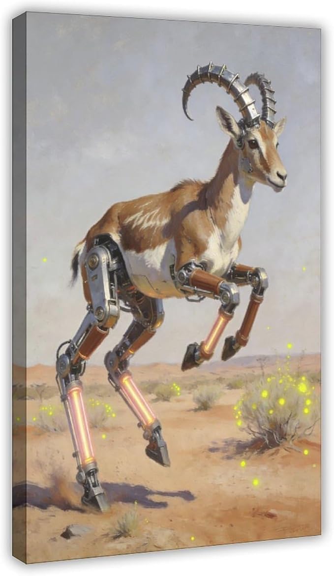 Framed Steampunk Mechanical Antelope Wall Art - Desert Futuristic Poster for Loft Living Room Decor 16x24inch(40x60cm)