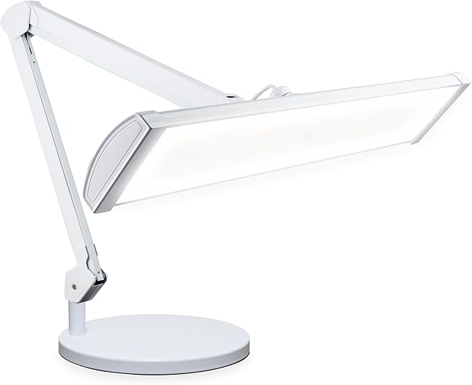 Neatfi Ultra 3,500 Lumens LED Desk Lamp – 45W, 26” Wide Metal Shade, 270 SMD LEDs, Shadow-Free | Adjustable Brightness | Non-Flickering Task Light for Nail, Craft & Office (Non-CCT with Base, White)