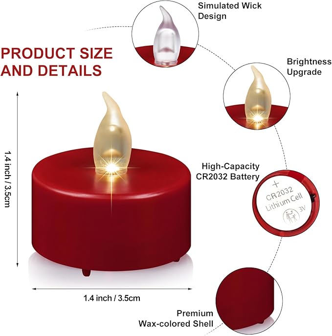 Battery Operated Tea Lights Candles: Flameless Flickering LED Electric Fake Candles Bulk, 100Pack Powered Votive Tealights, Long Lasting 200H+ Bright Red Lamp for Seasonal and Festive Decoration