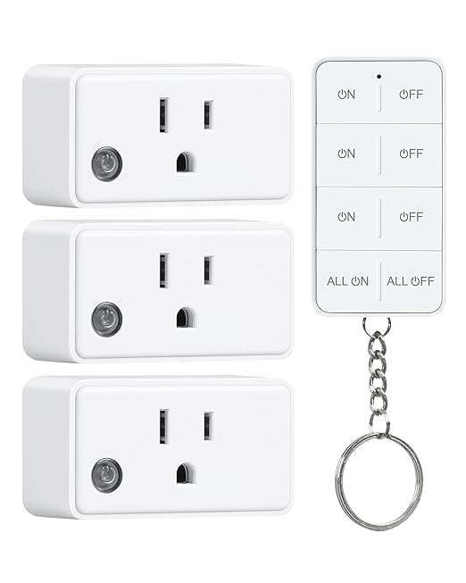 Remote Control Outlet with All On/Off Switch, 200FT Long Range Wireless Light Switch, Compact Design, 15A/1875W High-Power for Lights, Fans, Household Appliances, FCC & ETL Listed