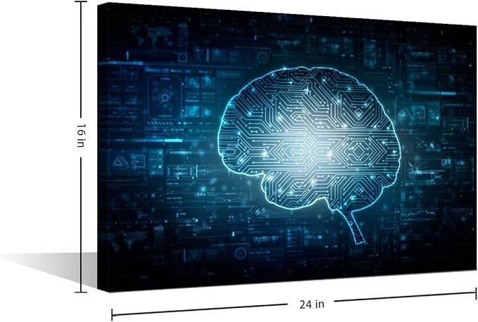 TUMOVO Wall Art for Living Room Internet Concept Bedroom Wall Decor Artificial Intelligence Brain Wall Paintings for Office Print On Canvas Modern Artwork Framed Ready to Hang, 24x16in