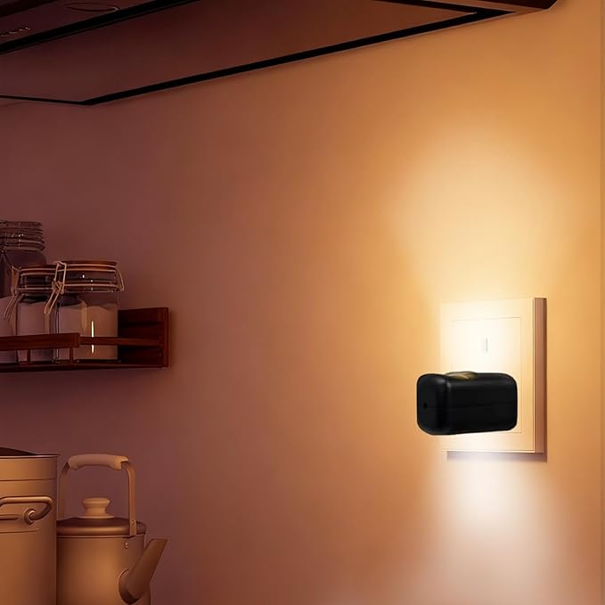 LED Wall Socket Night Light,Plug-in Night Light Motion Sensor,Mini Plug-in Energy Efficient Compact Nights Lamp Automatic Soft Warm White,360° Adjustable for Bedroom Bathroom Stairs Hallway (Black)