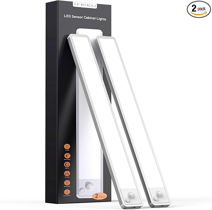 Under Cabinet Lighting Wireless LED Motion Sensor Magnetic Light 2200maAh Rechargeable Indoor Closet Lights for Kitchen, Stairs (2, Cool White, 10 Inch)