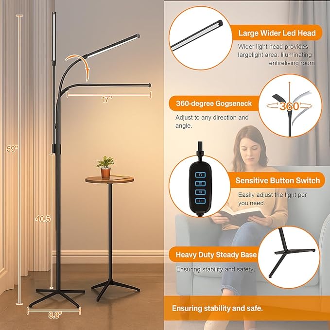LED Floor Lamp for Eyelash Extension - Brightness Adjustable Standing Light with 3 Color Modes,Eye-Careing Reading & Makeup Lamp,Lash &Tattoo Light for Salon,Bedroom & Office