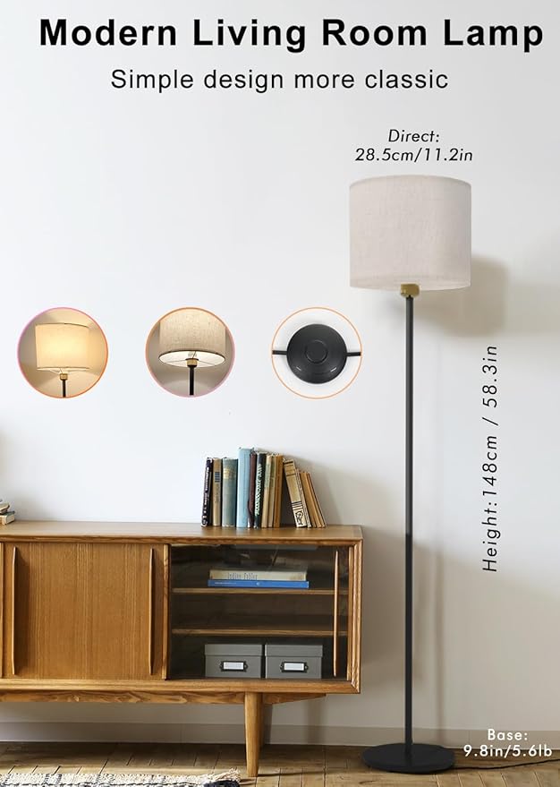 YHW Floor lamp for Living Room Works with Alexa & Google, White Linen Lamp Shade LED Bright Tall Standing Smart Floor Lamp with Remote for Bedroom Office, Modern Color Changing Dimmable WiFi Light.