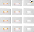 12-Pack Step Lights - Outdoor/Indoor Stair Lights, 12V LED, 3000K/4000K/5000K Color Changing, IP66 Waterproof, Horizontal for Steps