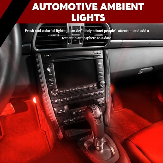 Car Interior LED Lights, Automotive Ambient Neon Light Kit with USB Port, Automotive Under Dash Decoration Night Lamp for Men and Women, 4 in 1 Decoration Lights for Car, Garden, Home, Part (Red)