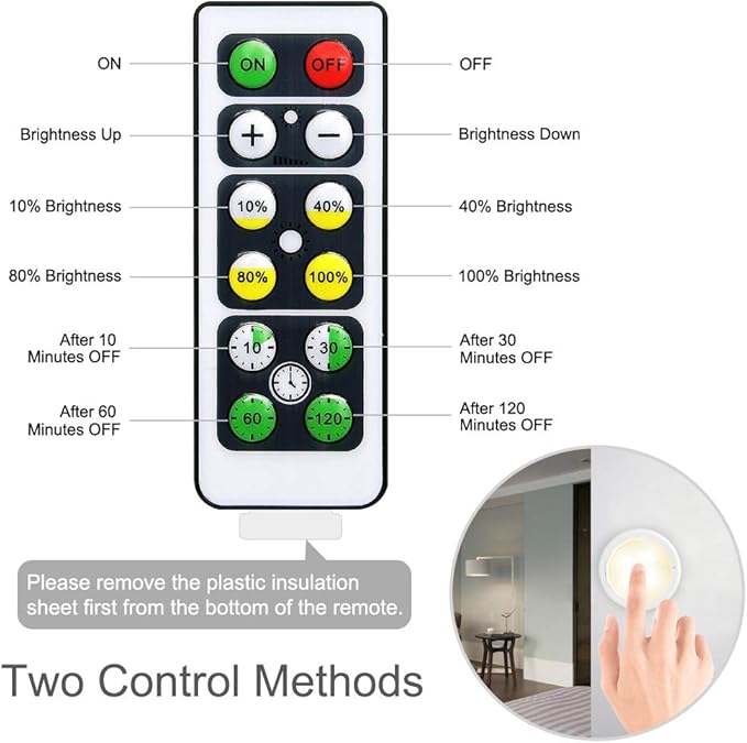 LED Puck Lights 6 Pack, Remote Control, Warm White Brightness Dimmable Battery Powered Touch Closet Cupboard Kitchen Wardrobe Lights