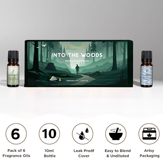 Folkulture Woody Essential Oils Set for Diffuser | New Year Nature-Inspired Aromatherapy for Relaxation, Grounding | 6 Earthy & Woody Scents - Palo Santo, Sandalwood, Pine & Cedar, Euclyptus