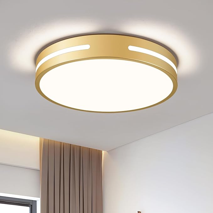 Modern Brushed Gold Flush Mount Ceiling Light Mid-Century LED Ceiling Light Bedroom Light Fixture Minimalist Ceiling Lamp for Laundry Room Kitchen Hallway Bathroom 11.81 Inch