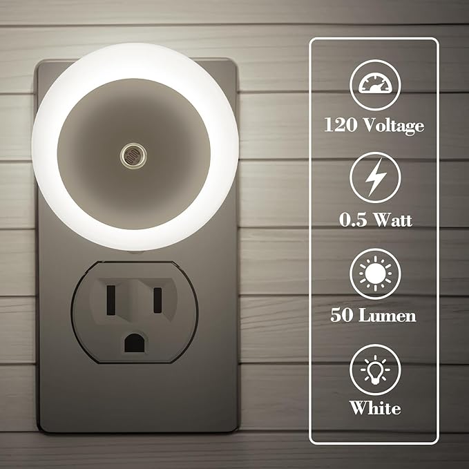 KINUR 6 Pack Night Light, LED Night Lights Plug into wall with Dusk to Dawn sensors, Plug in Night Lights for Kids Room, Bedroom, Bathroom, Baby Nursery,Stair Lights, Hallway Light, Daylight
