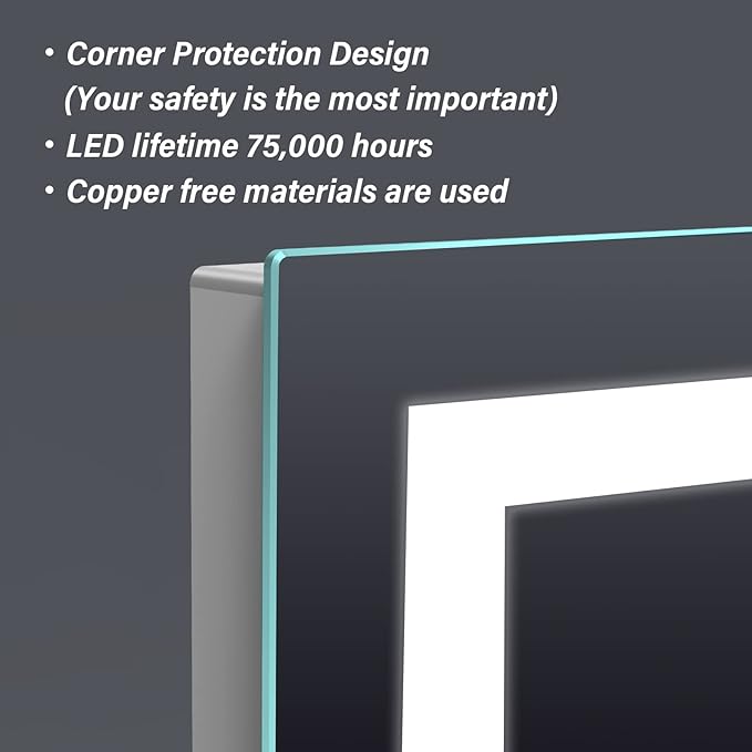 32x24 inch Wall Mounted LED Bathroom Mirror with 3000K-6000K Dimmable, Anti-Fog, Lighted Bathroom Mirror with Smart Touch Button, Memory Function(Horizontal/Vertical)