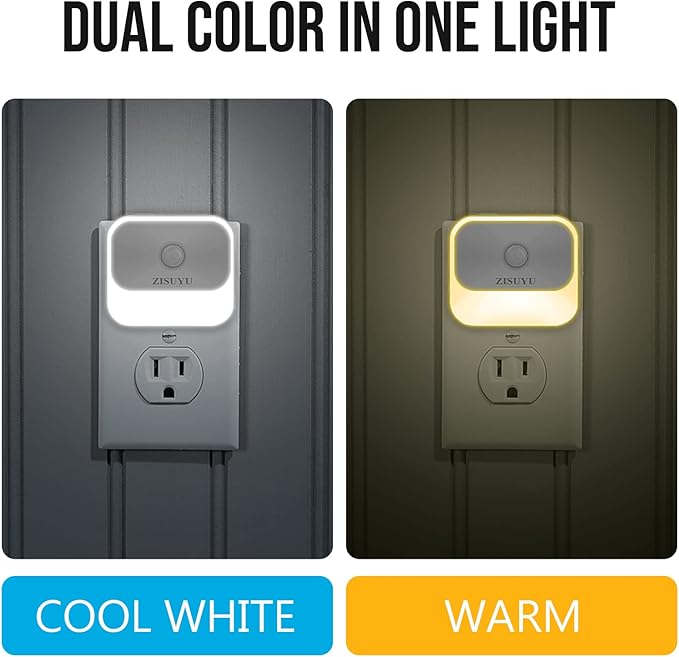 ZISUYU Motion Sensor Night Light Plug in with 3 Modes,Dual Colors,Dimmable,UL-Certified,Dusk to Dawn Sensor Nightlight Plug into Wall Ideal for Home Bathroom Kitchen Hallway Stair Toilet 4 Pack
