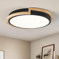Modern Dimmable LED Flush Mount Ceiling Light Fixture,Round Close to Ceiling Lighting,Matte Black with Wood Accent,Minimalist Kitchen Light Fixtures for Bedroom,Entryway,Living Room,11.81in