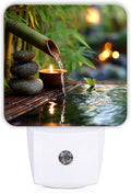 Bamboo Night Lights Plug Into Wall, Zen Natural Stones Water None Green Smart Outlet Plug in Led Night Light Lamp for Living Room Family Room Bedroom Decor 1pcs