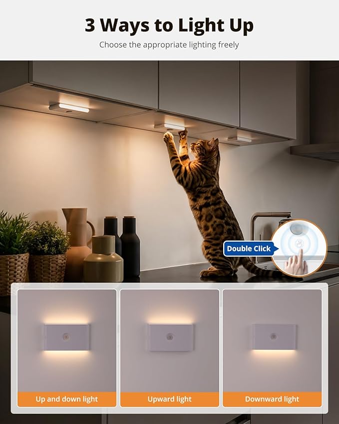 wowatt Rechargeable Motion Sensor Stair Light, White Night Lights with Magnetic Mount, Dimmable Stair Lights Indoor for Stairway, Hallway, Kitchen, Bathroom(6 Packs)
