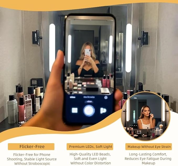 2 Pack Rechargeable Wireless Vanity for Mirror, Magnetic LED Makeup Lamp with Touch Control, Adjustable Brightness & Angle, Stick-On Bathroom Vanity for Makeup, Bedroom, and Dorms