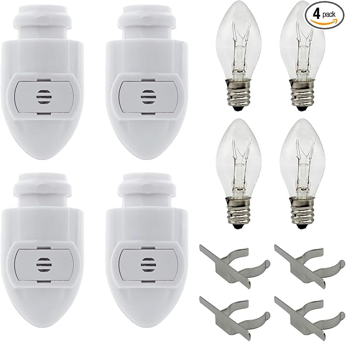 Creative Hobbies Auto On Sensor Plug in Night Light Module Includes 4 Bulbs and 4 Metal Clips, Great for Making Your Own Decorative Night Lights, Pack of 4 (White Sensor)