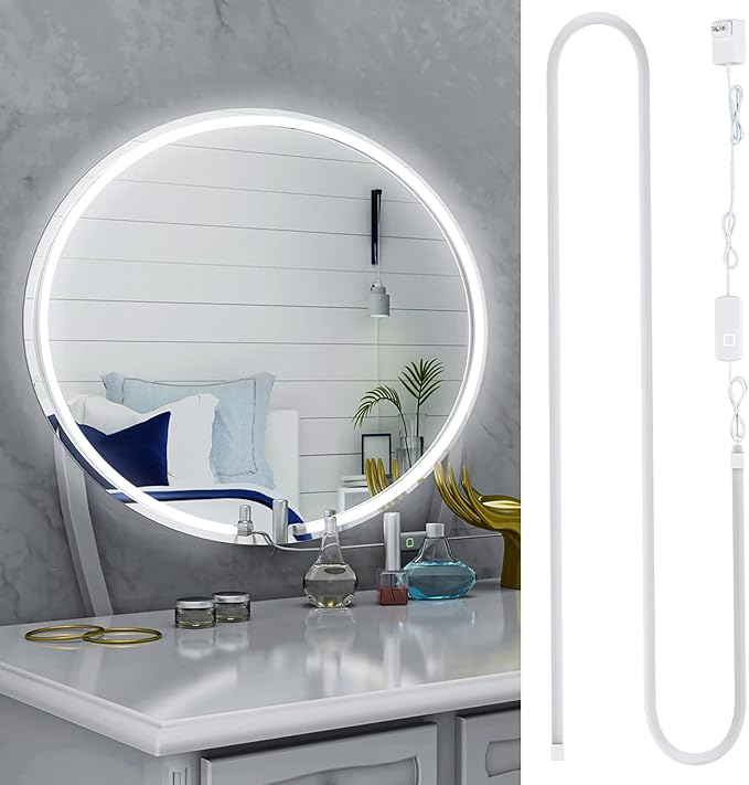 MY BEAUTY LIGHT LED Vanity Lights Strip for Mirror, 6000K Bright Daylight White Vanity Mirror Lights, 3.28FT Dimmable Makeup Light, ELT Approval 24V Stick on Lights for Mirror