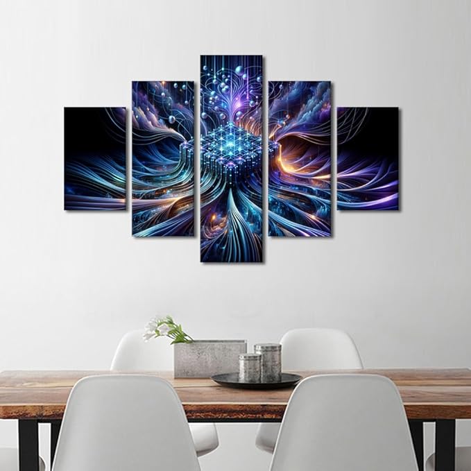 5 Panel Bedroom Pictures Wall Art Computer Processors Canvas Paintings House Decor Living Room Contemporary Technology Posters and Prints Wall Decorations Artwork Wooden Frame Ready to Hang 60"Wx40"H