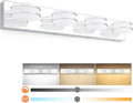 3 Color Temperature Dimmable Vanity Lights for Bathroom, LED Chrome 4 Light Vanity Lighting Fixtures, Acrylic Stainless Steel Oval Shade Bathroom Light Fixtures Over Mirror, ETL Certificated