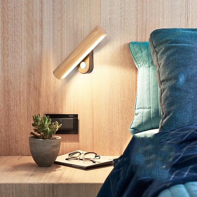 LED Warm Light Nordic Style Wall Light, Hardwired Wood Decoration Wall Lamp, Rotatable Bedside Wall Sconce, Living Room Bedroom Dining Room Wall Mounted Light Fixtures