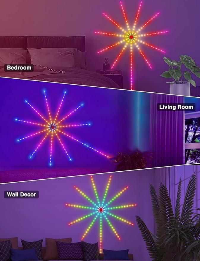 MATICOD Smart Firework Led Lights USB Powered Room Decor, Color Changing Fireworks Led Lights for Bedroom with Launch Burst Effect, RGB Led Strip Lights Remote App Control for New Year Party Decor
