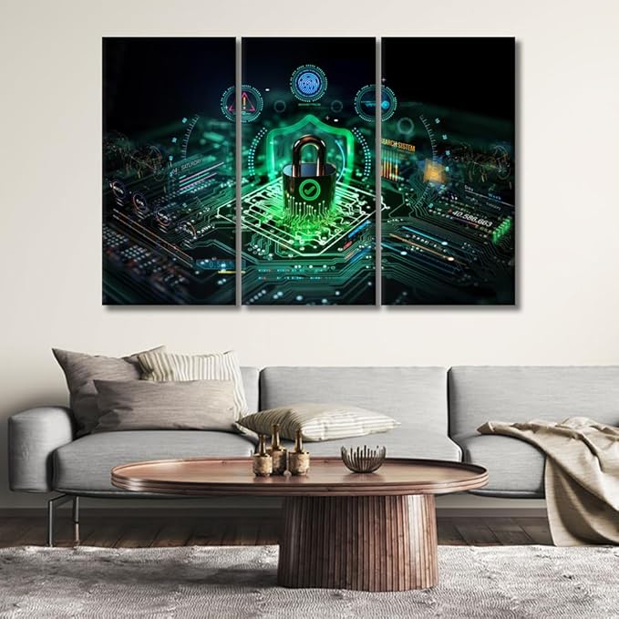 Wall Decor Secure Connection or Cybersecurity Service Concept Pictures Posters 3 Pieces Wall Art for Home Office Wall Decoration, Framed Gallery-Wrapped Ready to Hang, 20x40inchx3