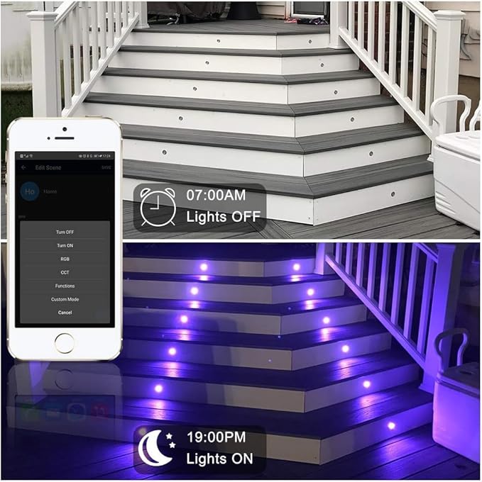 Sumaote Low Voltage LED Deck Lights, 30 Pack φ1.22 Smart WiFi RGBW Recessed Step & Stair Lighting Kit, IP67 Waterproof Outdoor for Under Deck & Walkway, Compatible with Alexa & Google Assistant