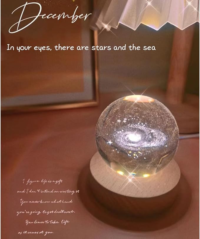 3D Crystal Ball Night Light Mood Lighting Cozy Comfort Gifts Home Decor lamp for Bedroom Space Lamps Happy Cozy Comfort Gifts (Dandelion)