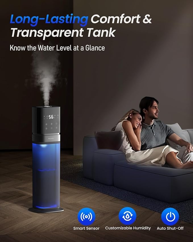 Humidifiers for Bedroom 2.1Gal/8L, Smart Humidifier Large room, Cool Mist Humidifiers for Bedroom Large Room with Extended Tube, WIFI App&Voice Control, Humidifiers for Home Baby Plants, Blue