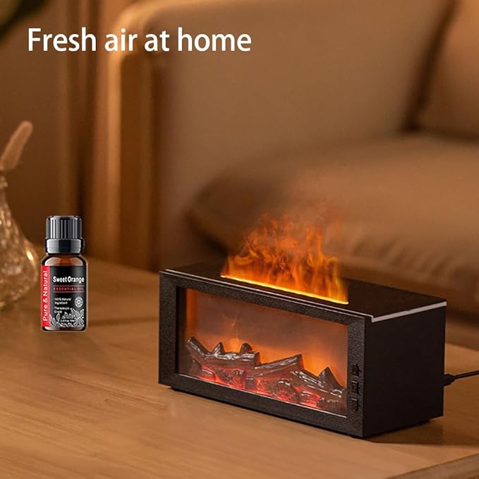Flame Aroma Humidifier, 300ml Essential Oil Diffuser with Fire Effect Night Light & Remote Control, Ultrasonic Cool Mist Air Humidifier for Home, 7 Color LED, Auto Shut-Off, Gift Set Included
