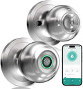 Fingerprint Door Lock, Smart Fingerprint Door Knob with Lock, Biometric Door knob with App Control & Key, Keyless Thumbprint Entry Door Locks for Bedrooms, Front Door, Home, Apartment-Bright Silver