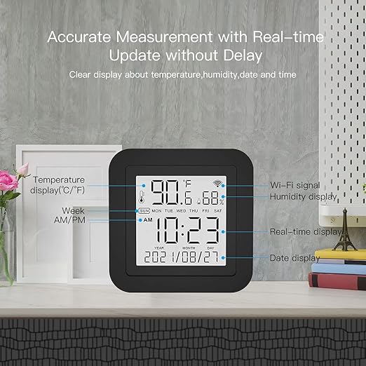 MOES Smart Temperature Humidity Monitor with IR Remote Control, Tuya WiFi Temperature Humidity Sensor with LCD Display for Home House Greenhouse Home Pet Garage, Compatible with Alexa