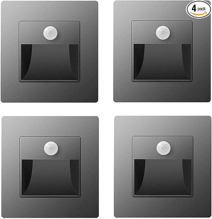 4 Pack LED Motion Sensor Night Light Infrared Human Body Induction Lamp, Recessed Stair Lights Indoor, Night for Hallway, Stairway, Bathroom, Bedroom, Kitchen