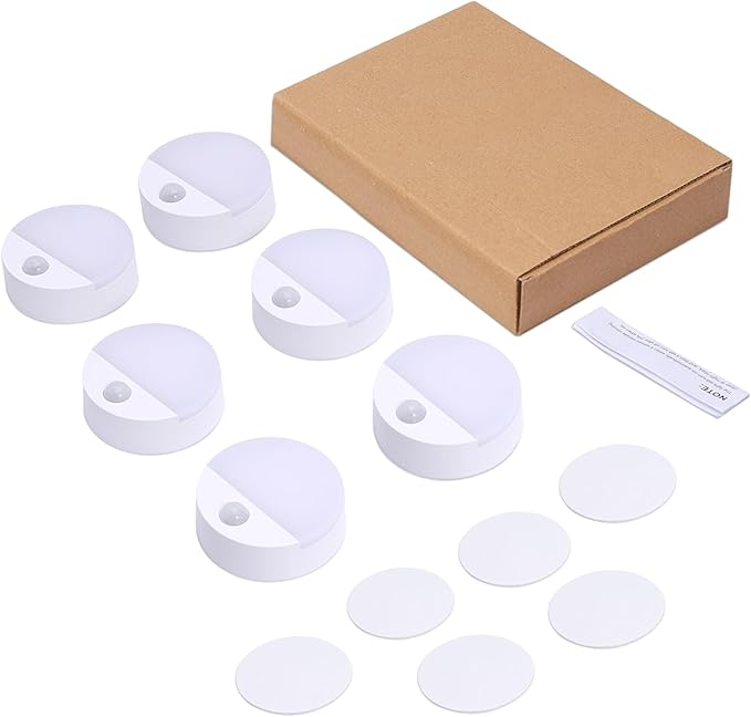 AMIR Upgraded Mini Motion Sensor Light Battery-Powered, Cordless Stick-on LED Night Light, Wall Lights, Closet Lights, Safe Light for Stairs, Hallway, Bathroom, Kitchen, Cabinet (6 PCS - Warm White)
