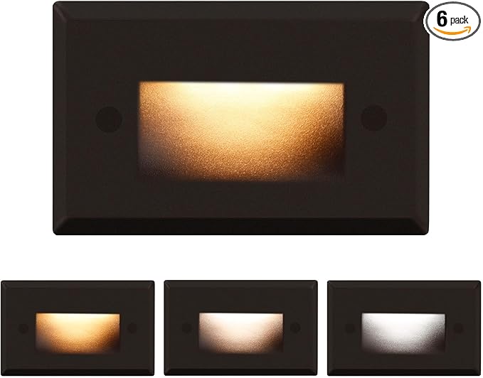 120V Dimmable 3CCT Step Lights,Stair Outdoor,Zinc Alloy/Aluminum Cover, 2.5W 150LM IP65 Waterproof LED Stair Lights, 2700K/3500K/5000K, CRI90, Beam Angle 30°, Brown 6/Pack (Brown)