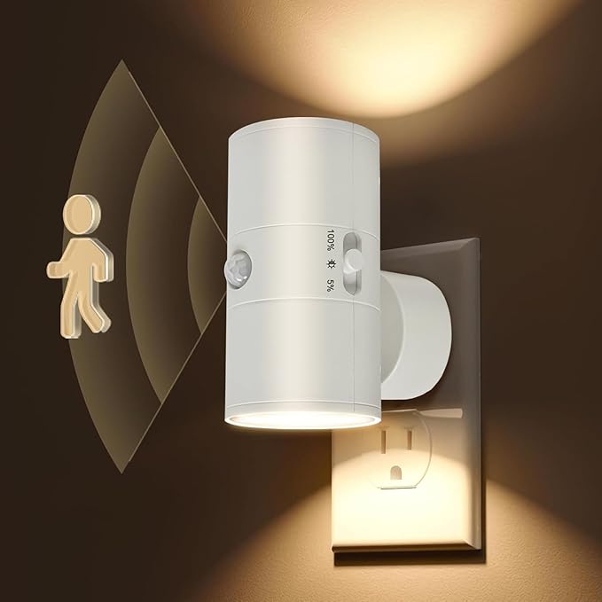 LED Night Lights Plug into Wall with Motion Sensor & Dusk to Dawn Sensor,3000K Warm White, Modern Plug in Nightlight for Bathroom, Hallway, Stairs (White)