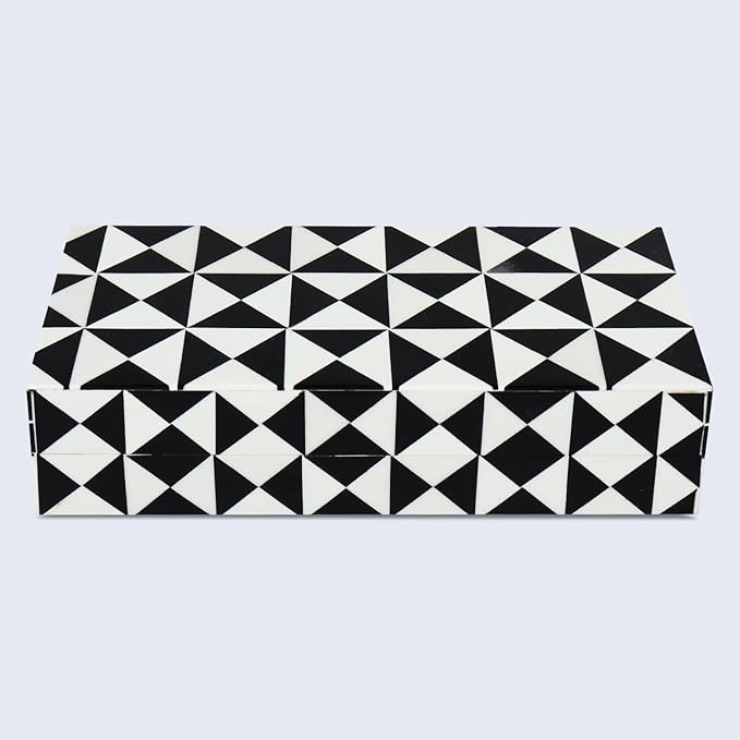 Handicrafts Home Decorative Storage Box with Lid, Black and White Decorative Box for Remote Controls, Coffee Table Storage Organizer, Keepsake Box for Living Room, Shelf & Hallway Decor, 10x4.5x2.5