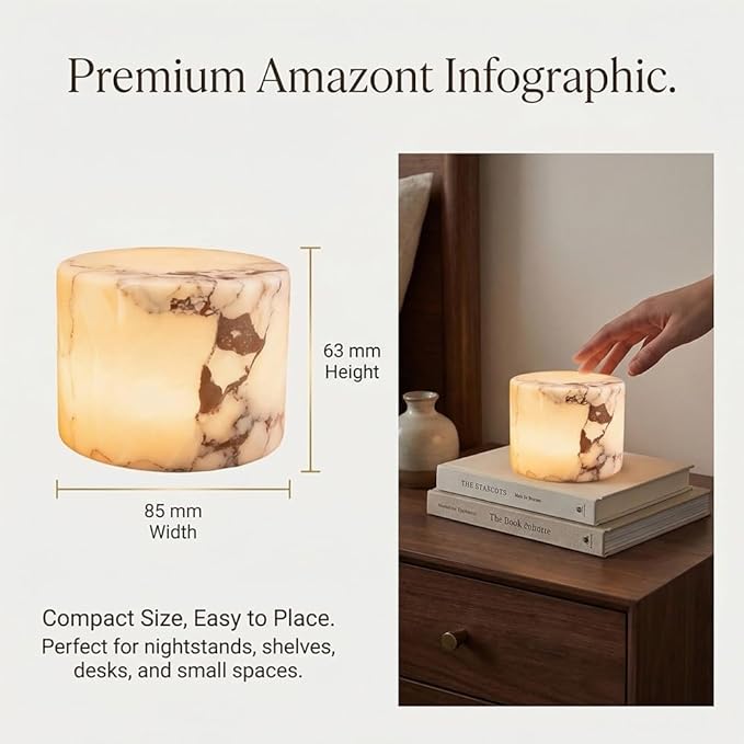 Marble Lamp Night Light Touch Bedside Table Lamp, Type C Rechargeable Natural Stone Accent Decor with 3 Way Dimmable Warm Glow, Cordless Ambient Lighting for Bedroom Living Room Desk Shelf Gift(#B)